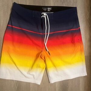 No Boundaries Men's Gradient Swim Shorts - Navy, Red, Yellow NWOT